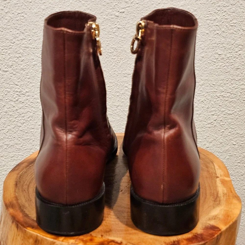 Salvatore Ferragamo Mens Brown Leather Side Zip Ankle Boots Gancini Italy 8 B